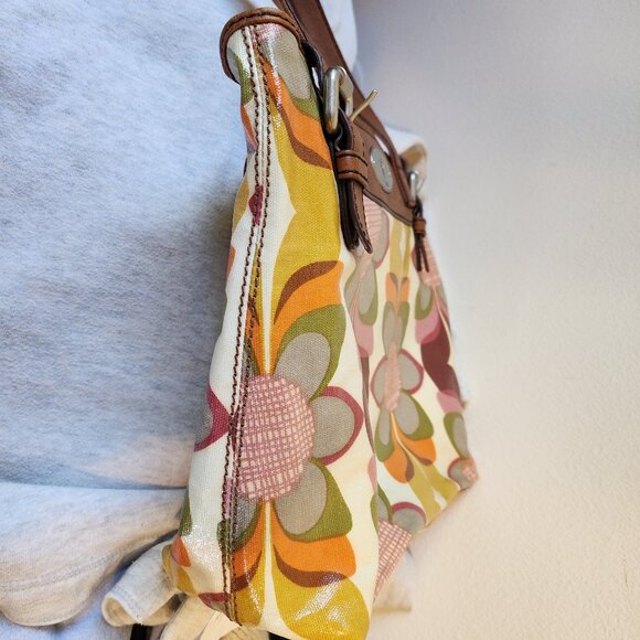 FOSSIL Floral Print Coated Canvas/Leather Tote Bag Key-Per Purse VGPC - Picture 13 of 16